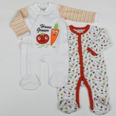 G1470: Baby Unisex Vegetables 2 Pack Cotton Sleepsuits (0-9 Months)